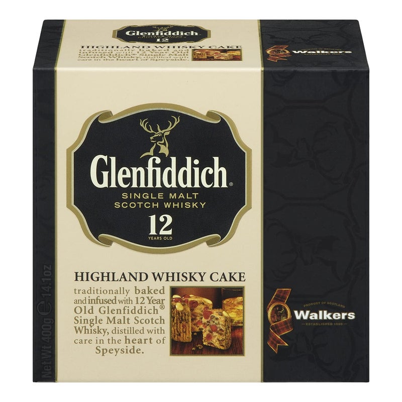Walker's Walker’s Highland Whiskey Cake - 14.1 oz Fruit Cake Infused with Glenfiddich Single-Malt Scotch Whisky - Luxury Holiday Treat and Dessert from Scotland - Image 1